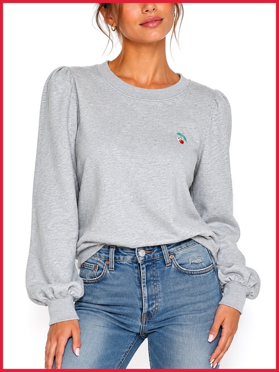 Joie Sweaters - Joie Gray Cherry Embroidered Pullover Sweater Top